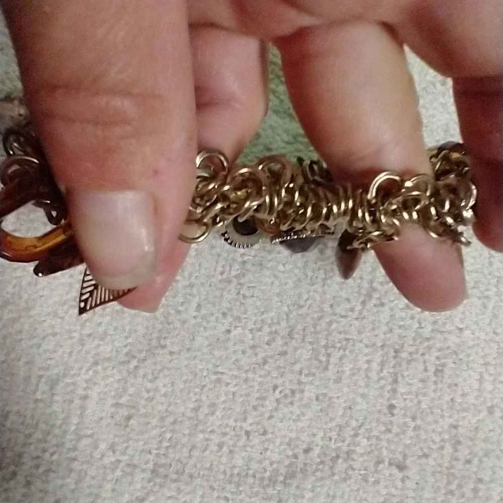 Brown black feather thick chain charm bracelet